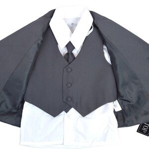 TIP TOP Kids Charcoal Grey 2 Button Tuxedo Jacket with Shirt & Tie, Size 24M
